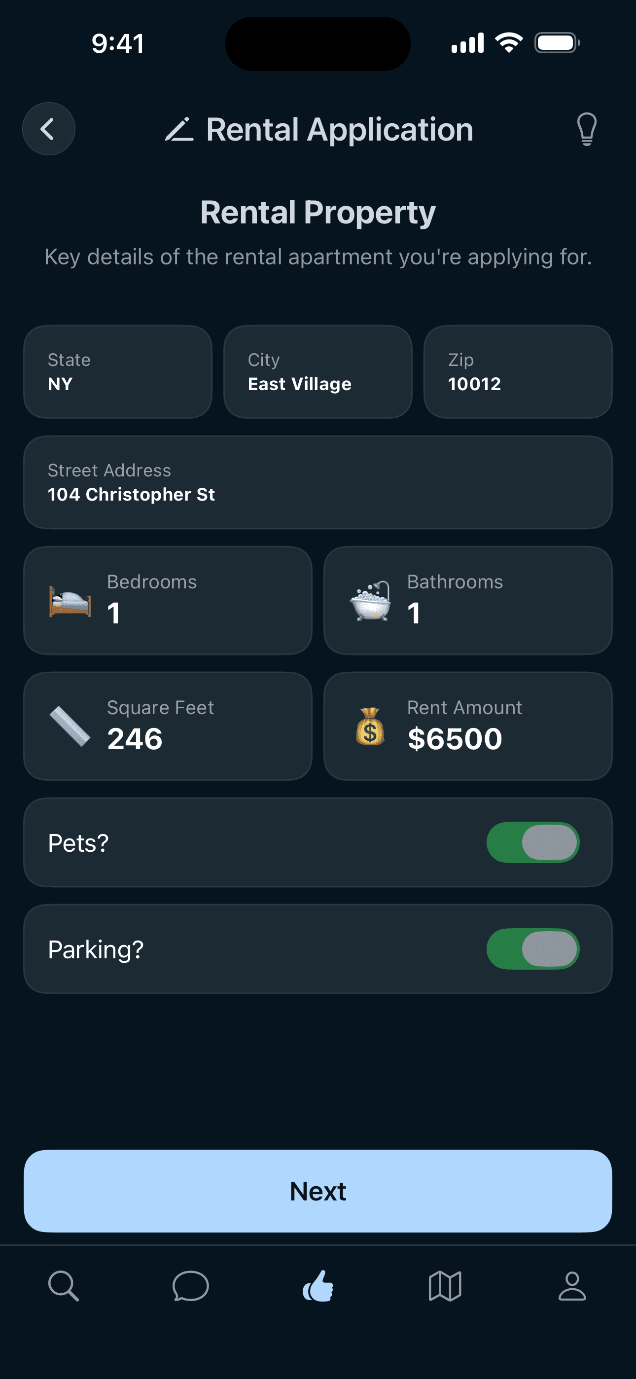 Livvng rental application overview with completion progress