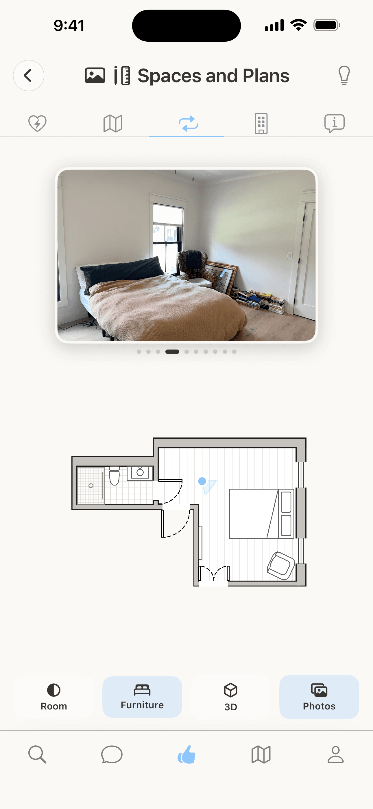 Livvng bedroom floor plan with room dimensions and area