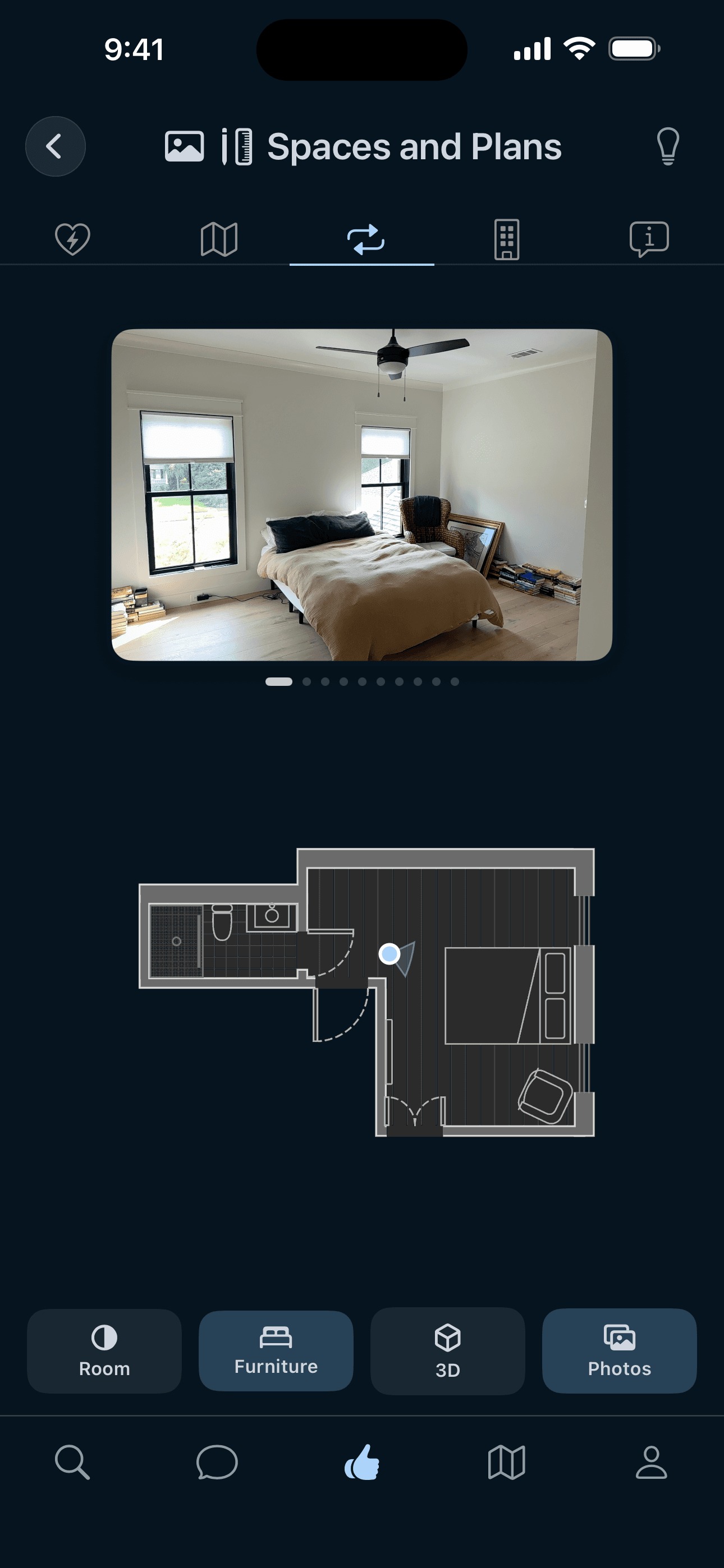 Livvng bedroom floor plan with room dimensions and area