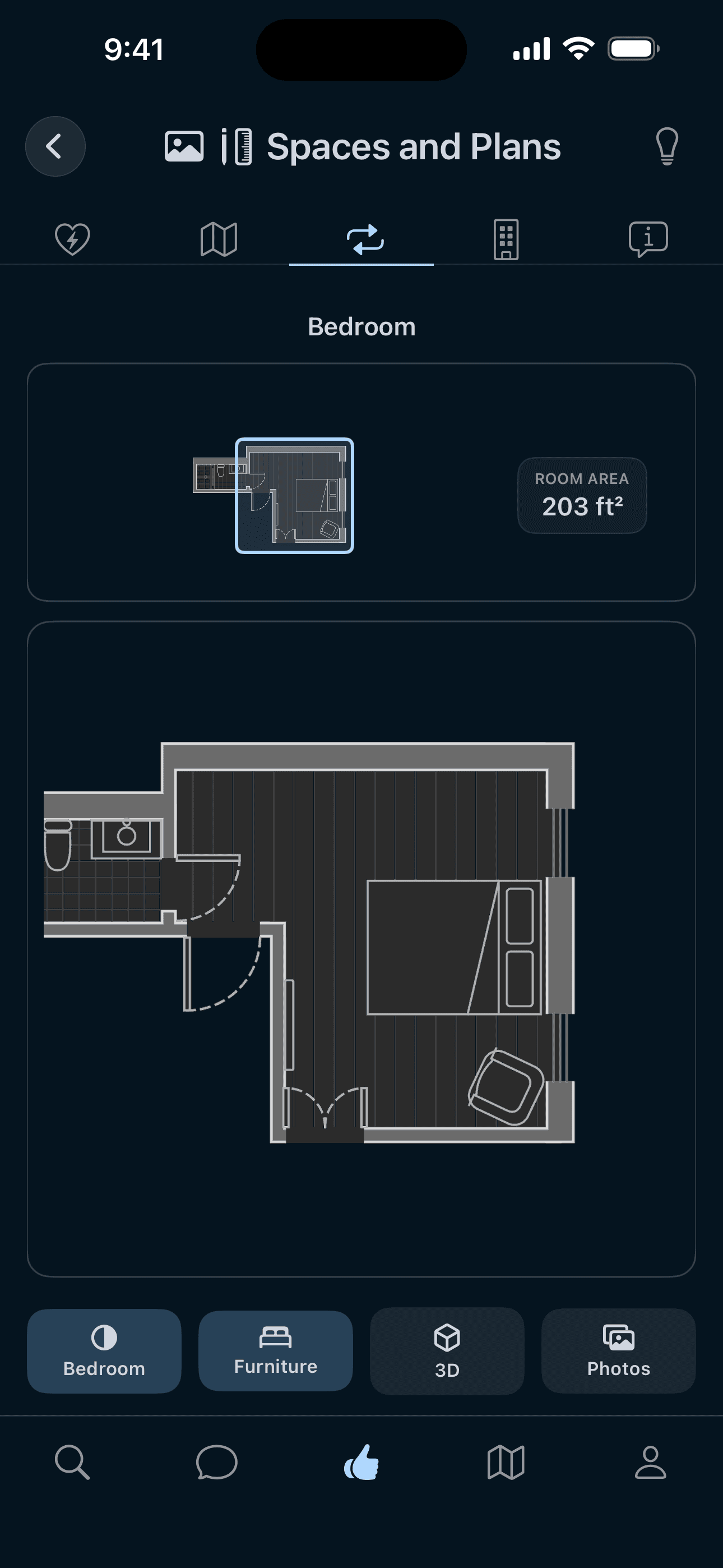 Livvng bathroom floor plan with detailed measurements